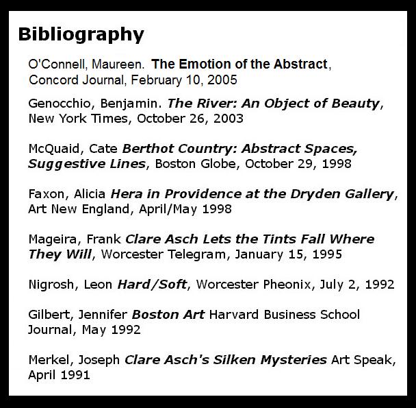 Bibliography: published articles about the work of Boston area artist Clare Asch